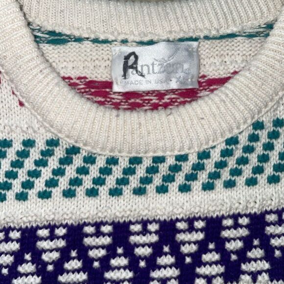 Jantzen Sport Men's XL Sweater‎ Colorful Striped Woven Vintage Hearts - Picture 2 of 5